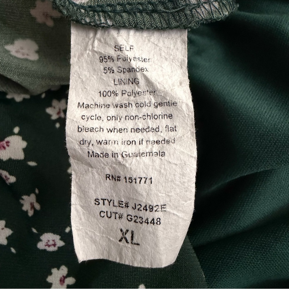 Kaileigh Rochelle Jumpsuit Size XL Dark Green Floral Waist Tie Wide Leg Stretch - Picture 8 of 8